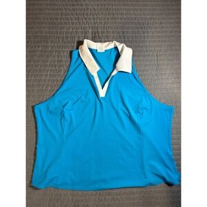 Sports Illustrated Womens Sleeveless Polo Shirt Blue White Golf Tennis Top 3X